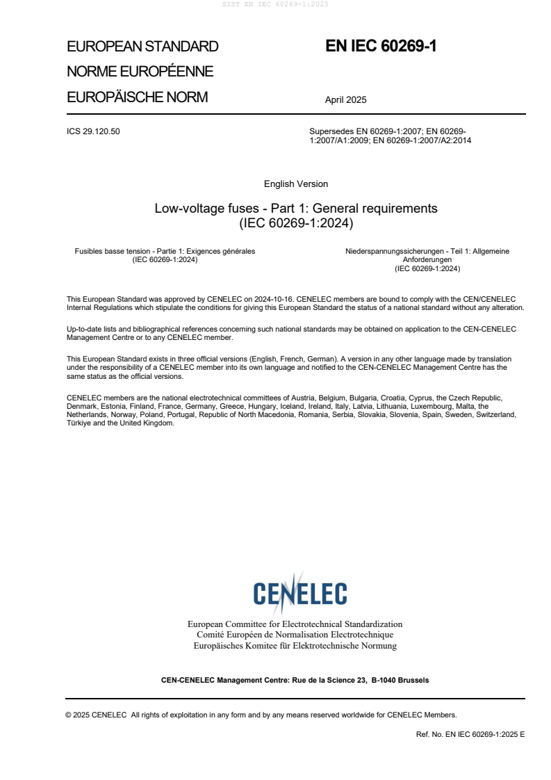 EN IEC 60269-1:2025
