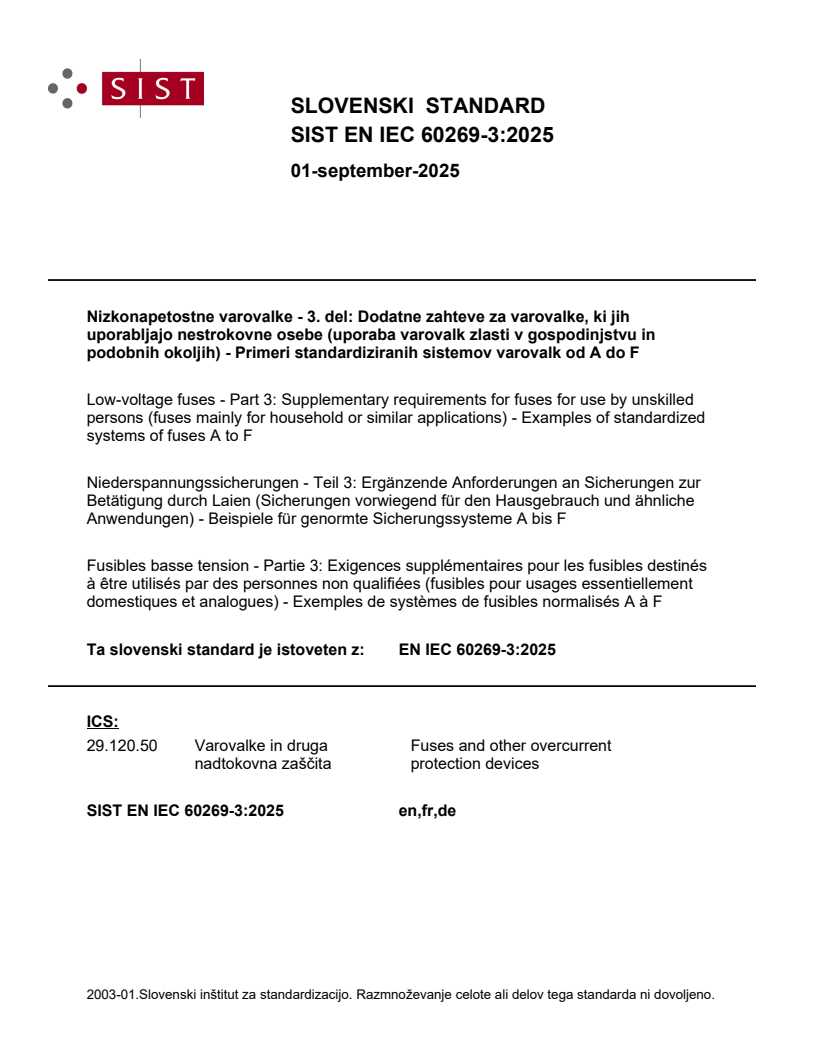 EN IEC 60269-3:2025 - BARVE