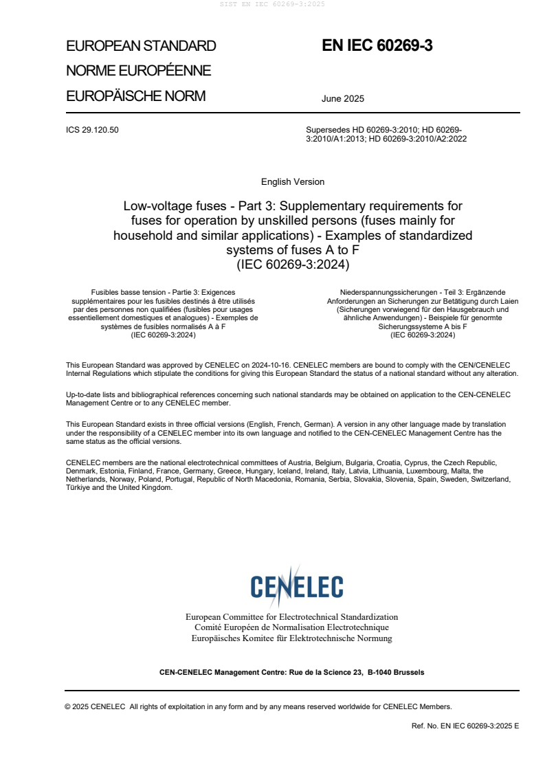 EN IEC 60269-3:2025 - BARVE