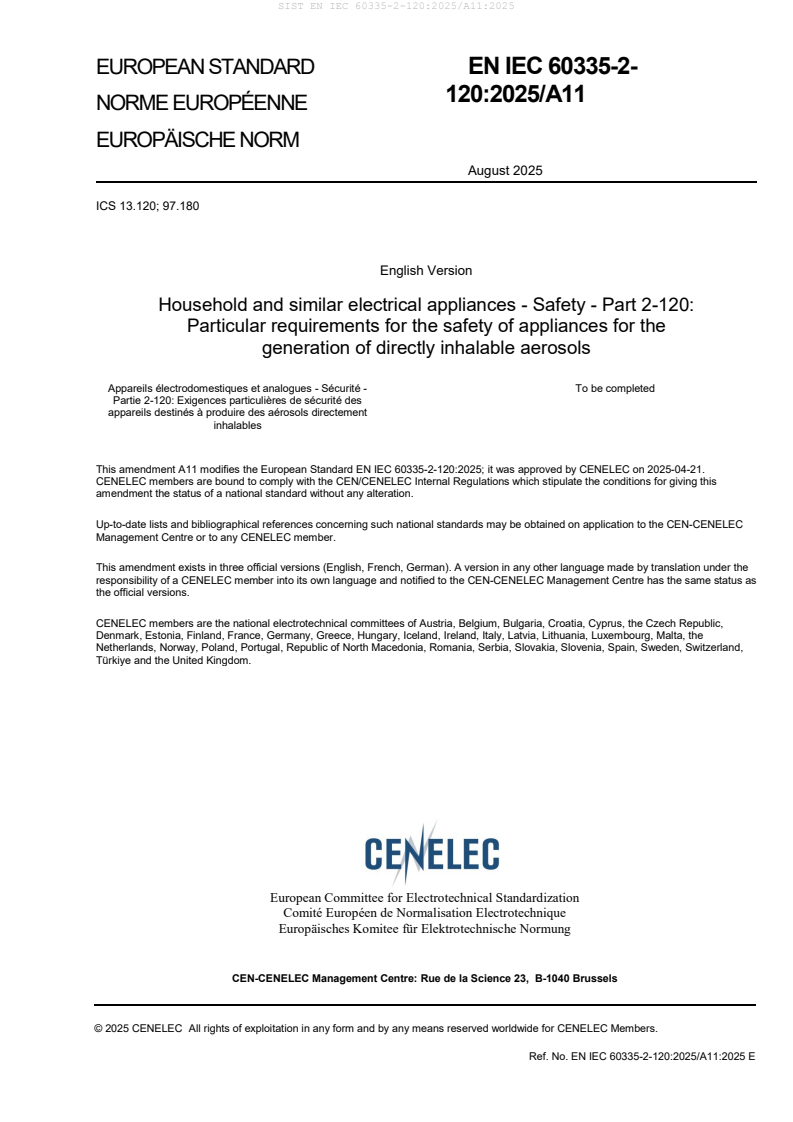 EN IEC 60335-2-120:2025/A11:2025