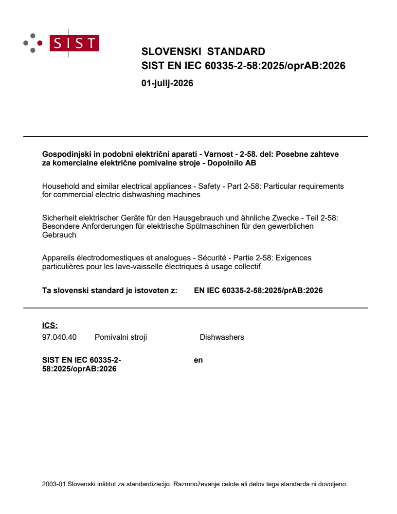 EN IEC 60335-2-58:2025/prAB:2026 EN IEC 60335-2-58:2025/oprAB:2026 - Page 1 preview
