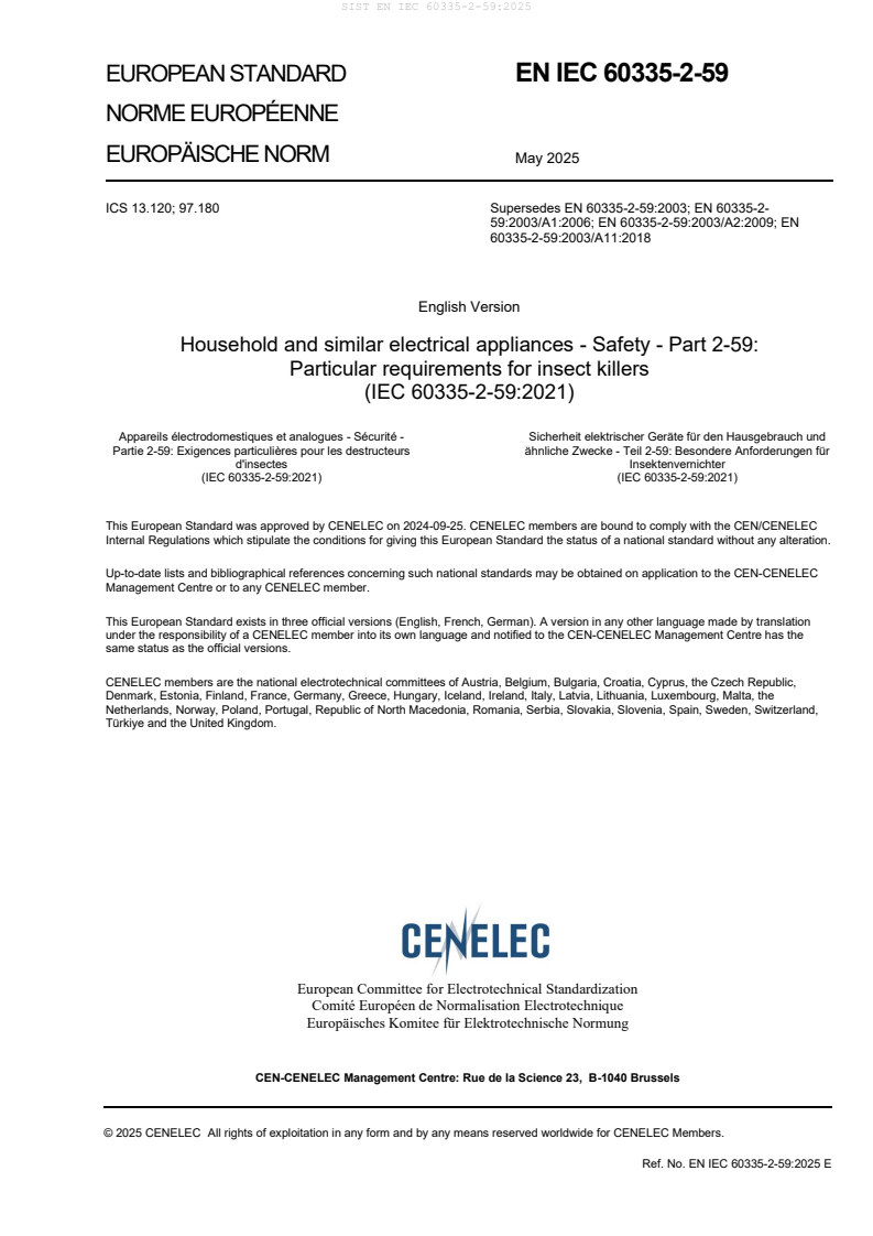 EN IEC 60335-2-59:2025