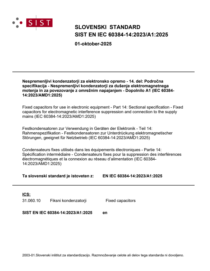 EN IEC 60384-14:2023/A1:2025