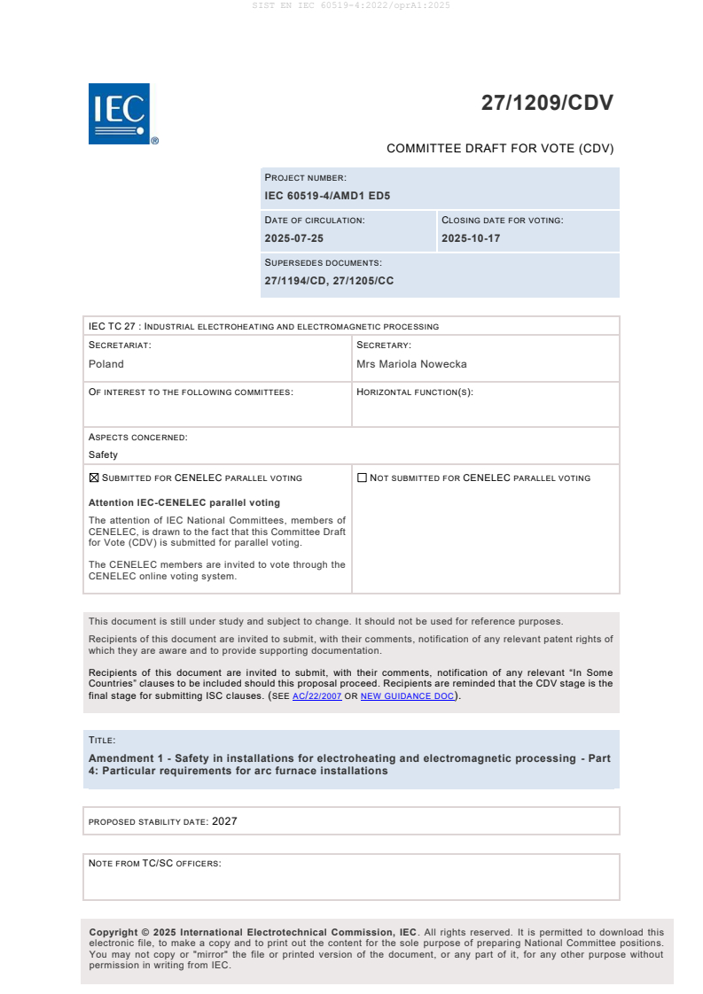 EN IEC 60519-4:2022/oprA1:2025