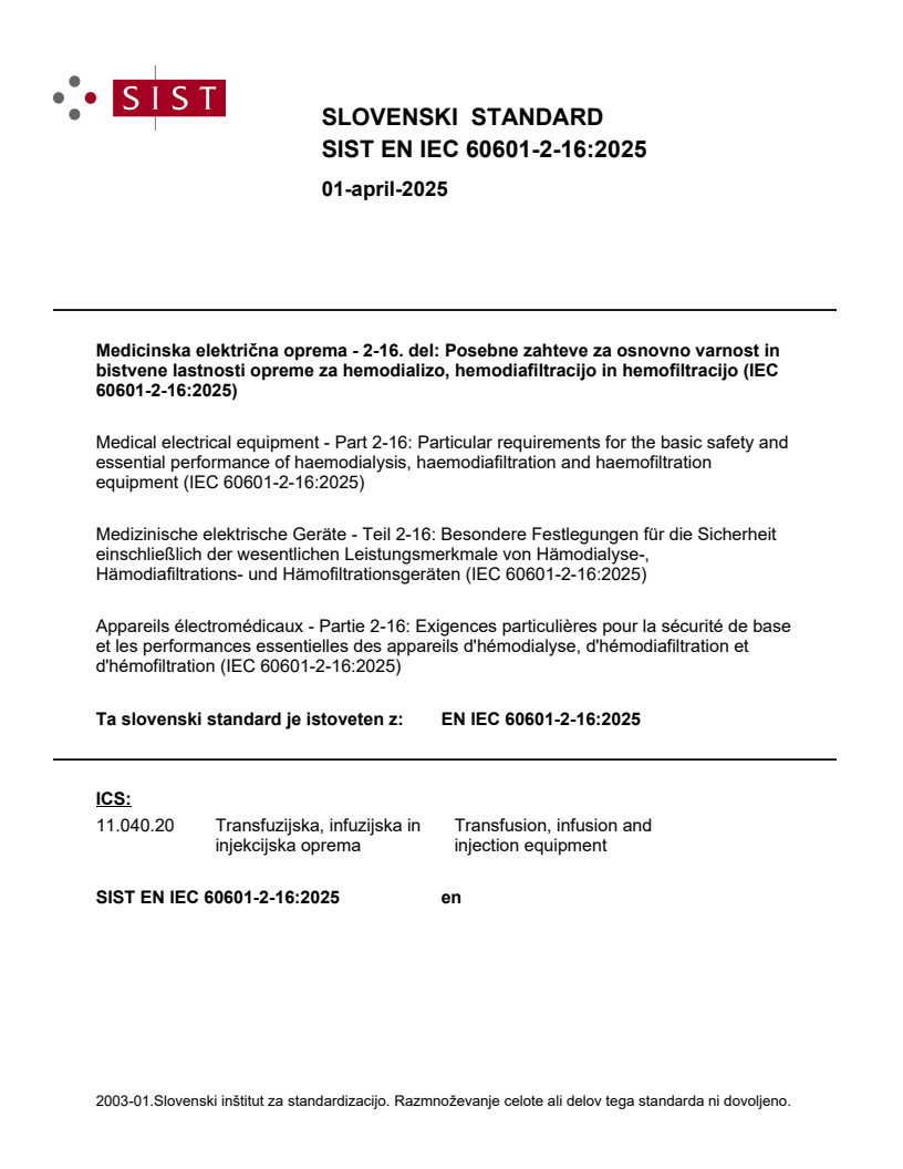 EN IEC 60601-2-16:2025 EN IEC 60601-2-16:2025 - BARVE - Page 1 preview