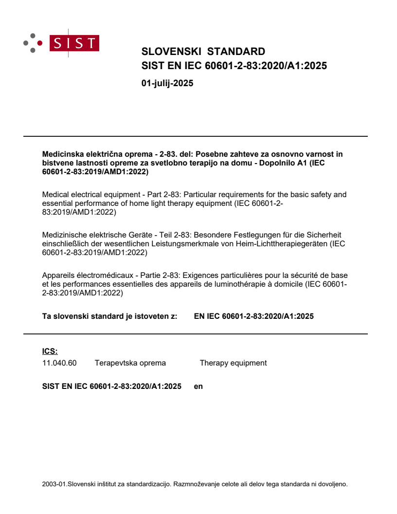 EN IEC 60601-2-83:2020/A1:2025