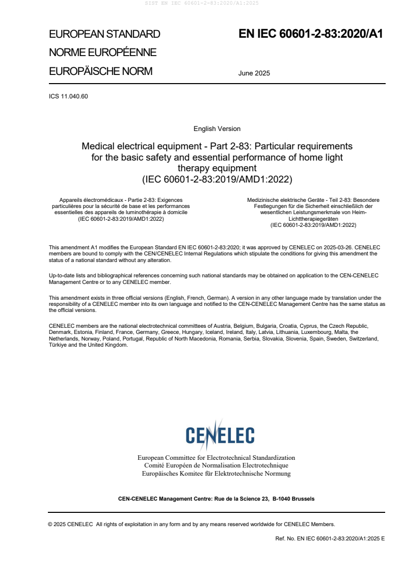EN IEC 60601-2-83:2020/A1:2025
