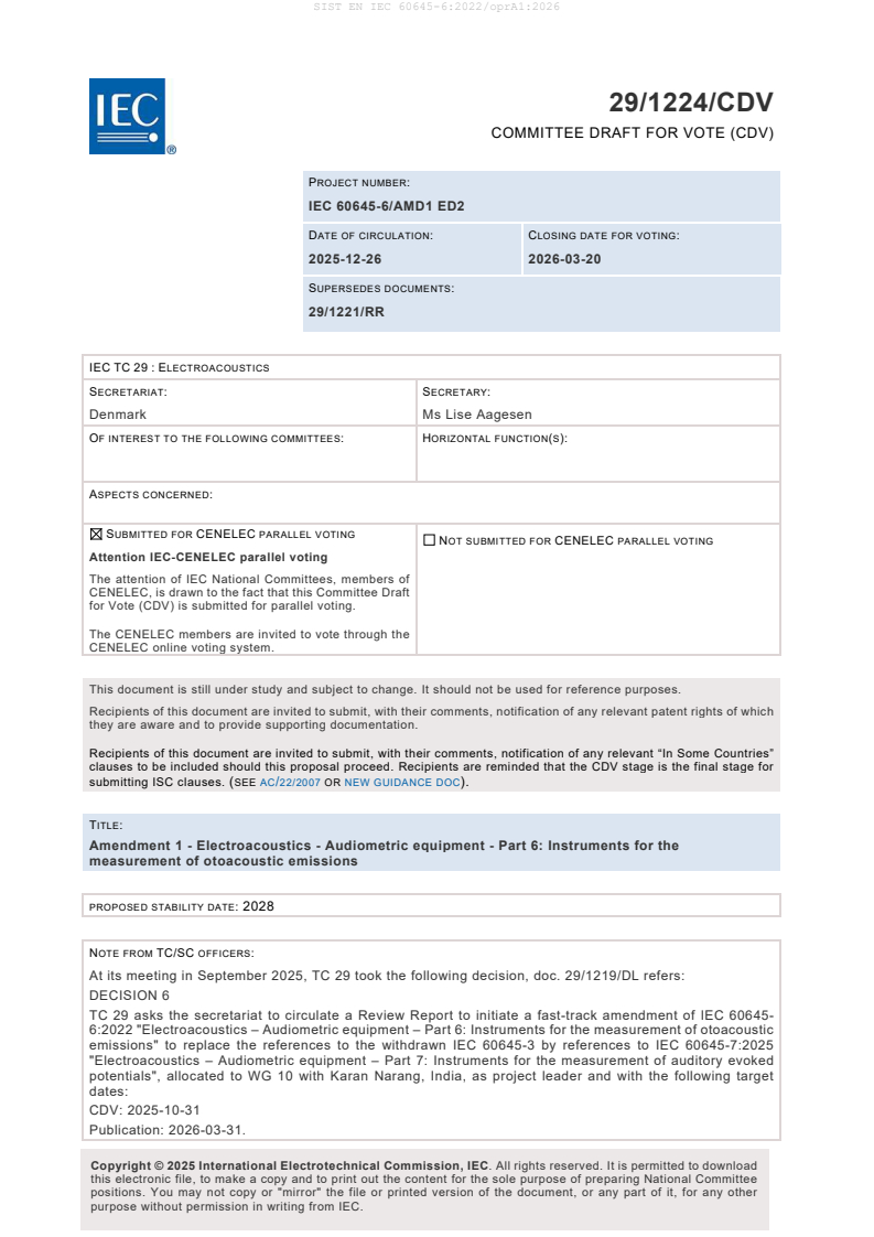 EN IEC 60645-6:2022/prA1:2025 EN IEC 60645-6:2022/oprA1:2026 - Page 3 preview