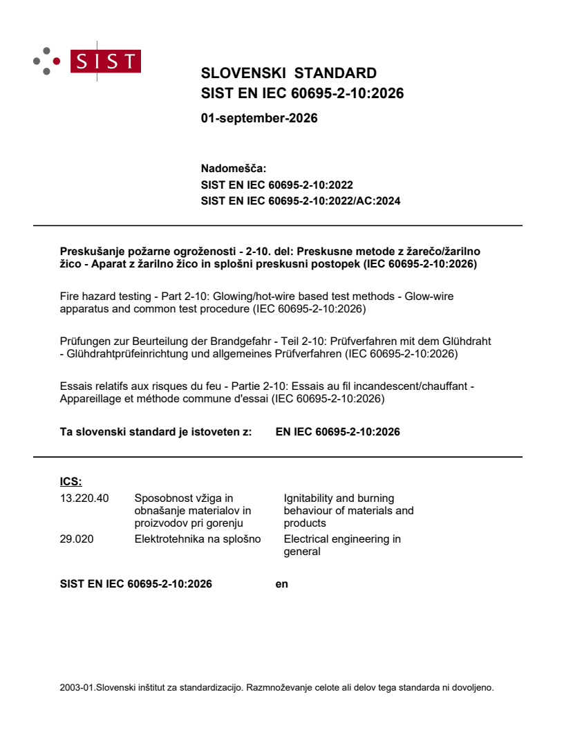 EN IEC 60695-2-10:2026 EN IEC 60695-2-10:2026 - BARVE - Page 1 preview