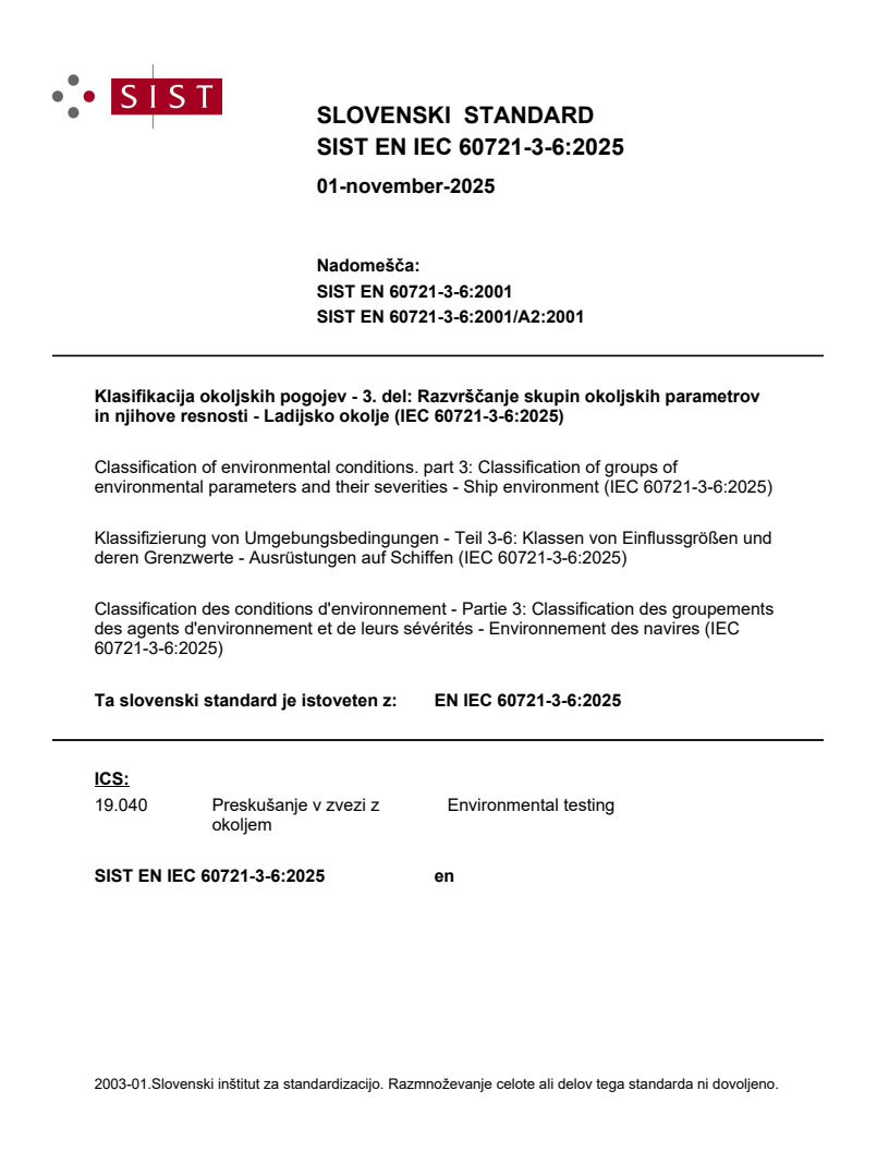 SIST EN IEC 60721-3-6:2025 - BARVE