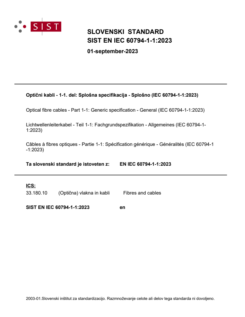 EN IEC 60794-1-1:2023 EN IEC 60794-1-1:2023 - Page 1 preview