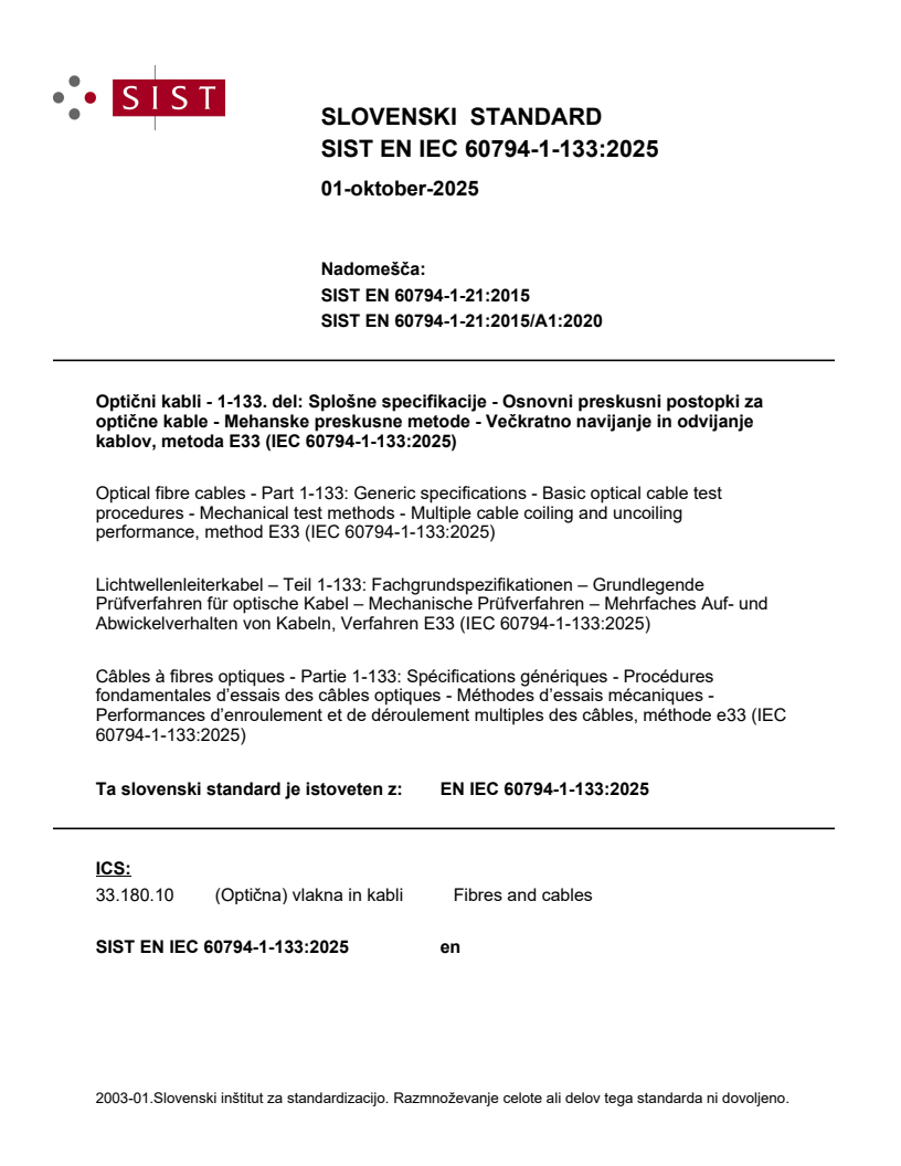 EN IEC 60794-1-133:2025 - BARVE