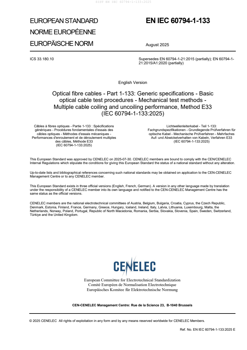 EN IEC 60794-1-133:2025 - BARVE