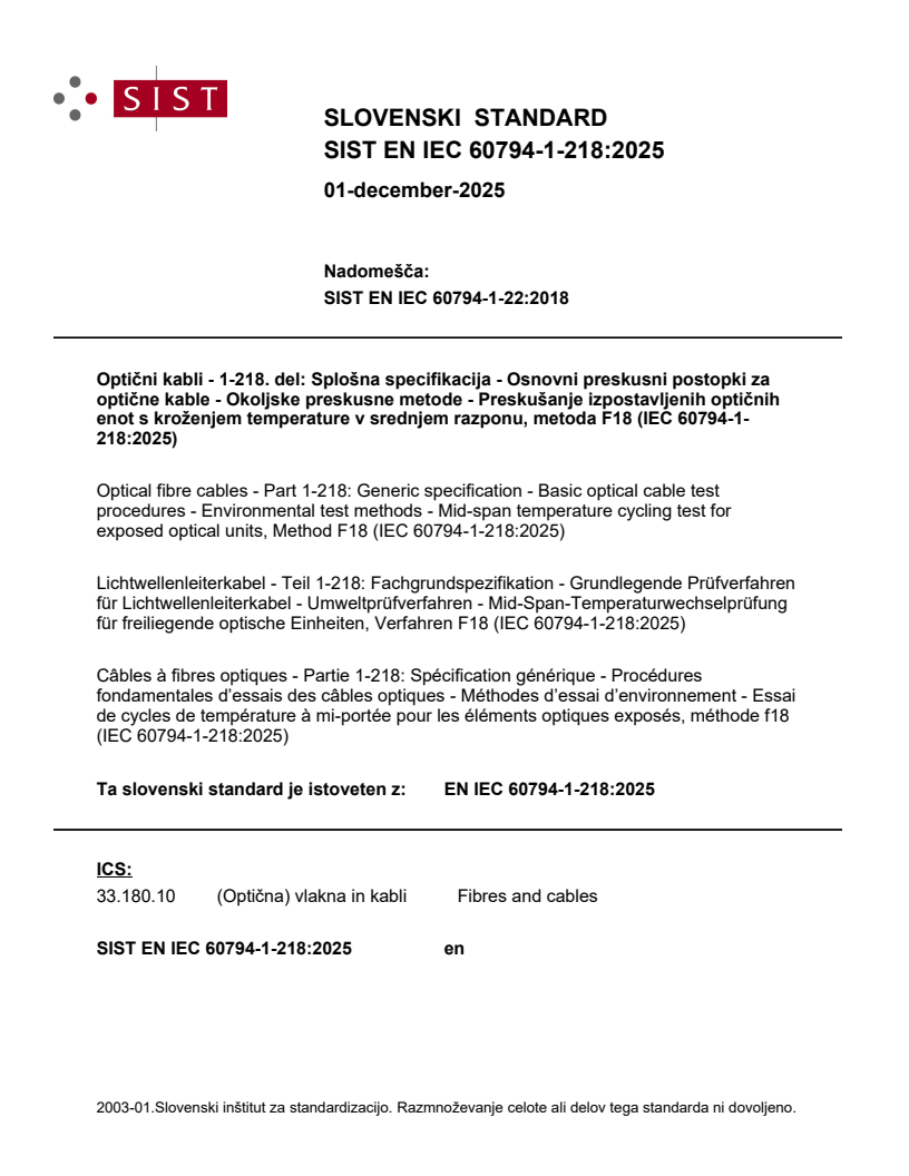 SIST EN IEC 60794-1-218:2025 - BARVE