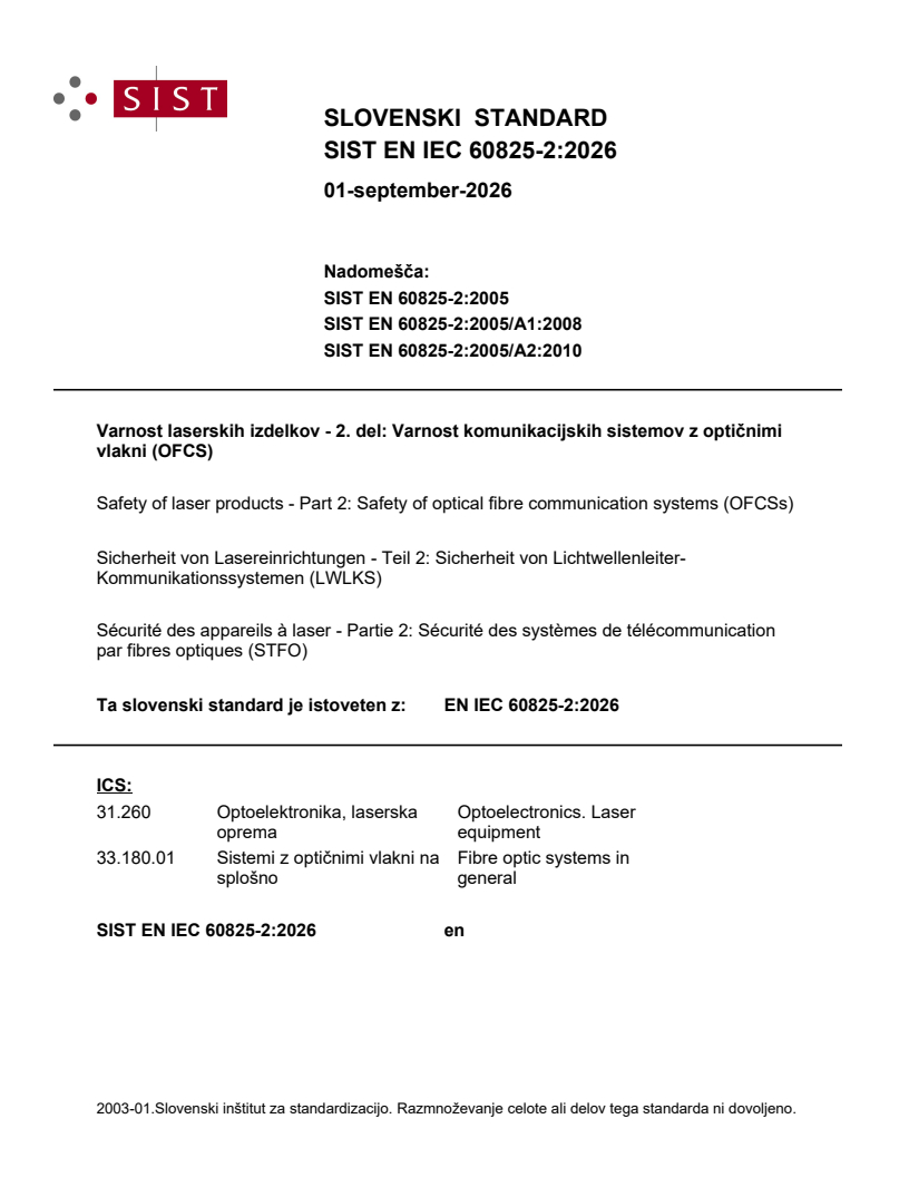 SIST EN IEC 60825-2:2026 SIST EN IEC 60825-2:2026 - Page 1 preview