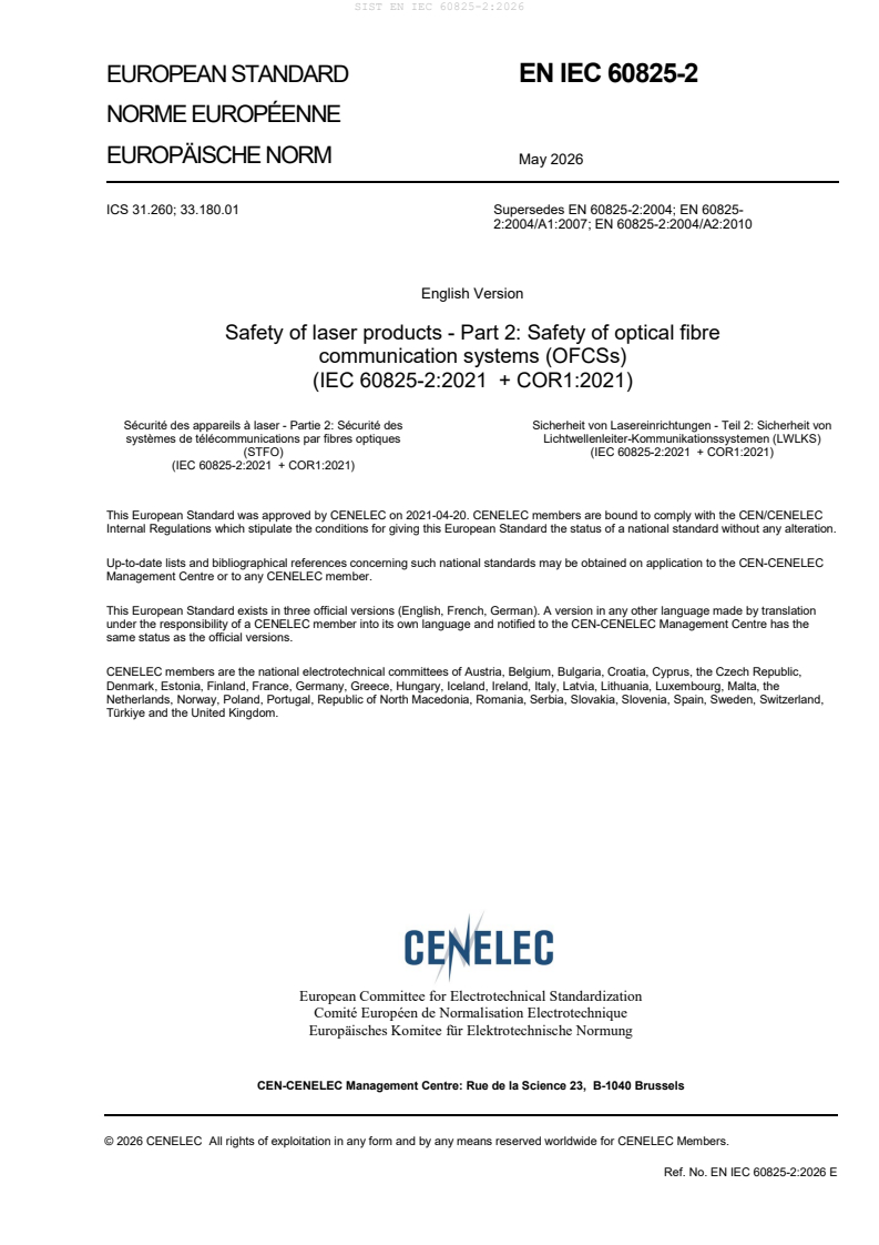 SIST EN IEC 60825-2:2026 SIST EN IEC 60825-2:2026 - Page 3 preview