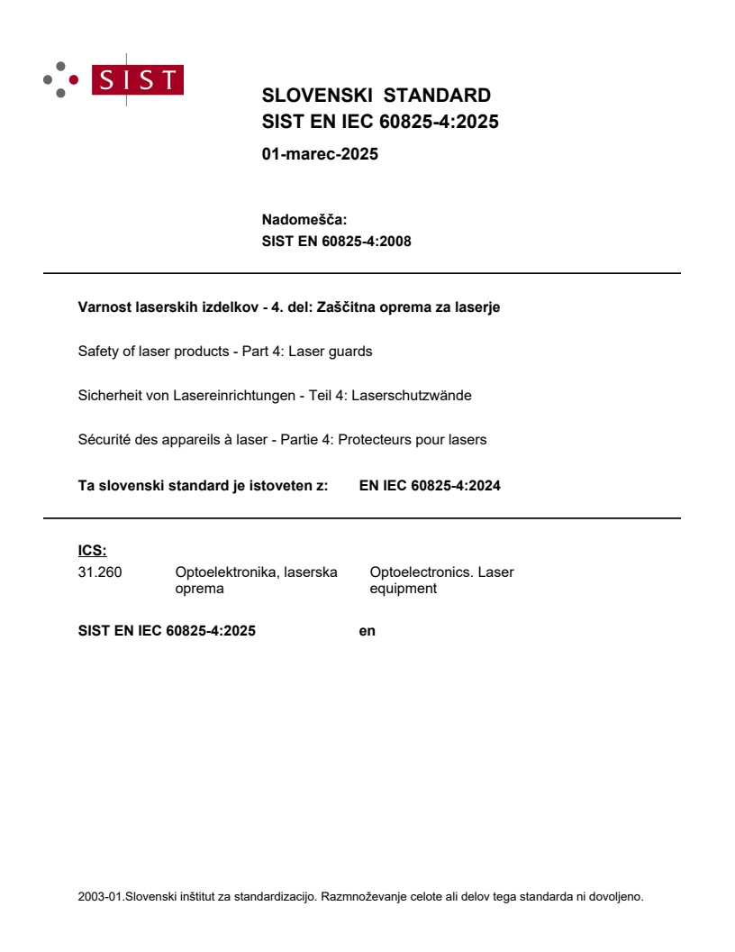 EN IEC 60825-4:2025 - BARVE