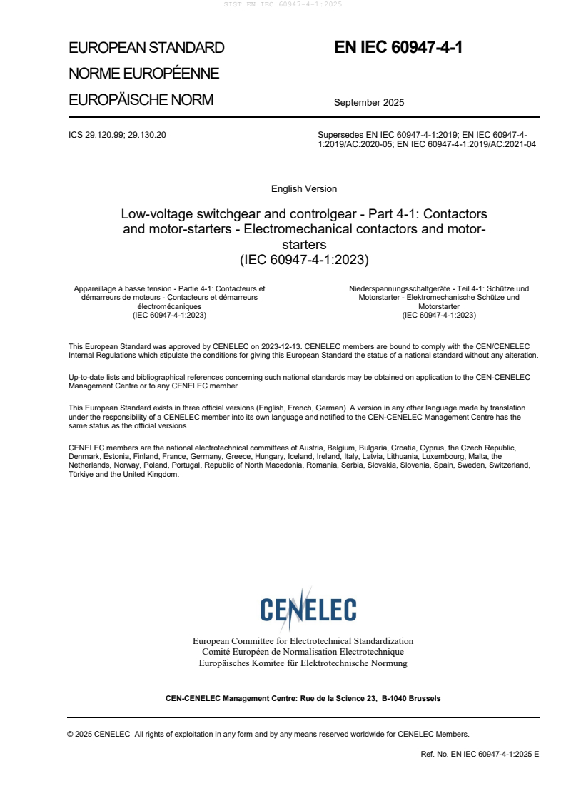 EN IEC 60947-4-1:2025 - BARVE