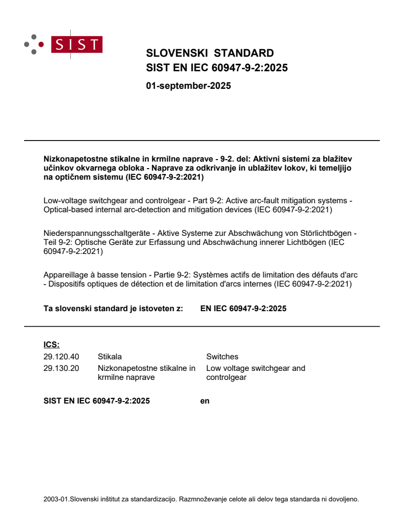 EN IEC 60947-9-2:2025 - BARVE