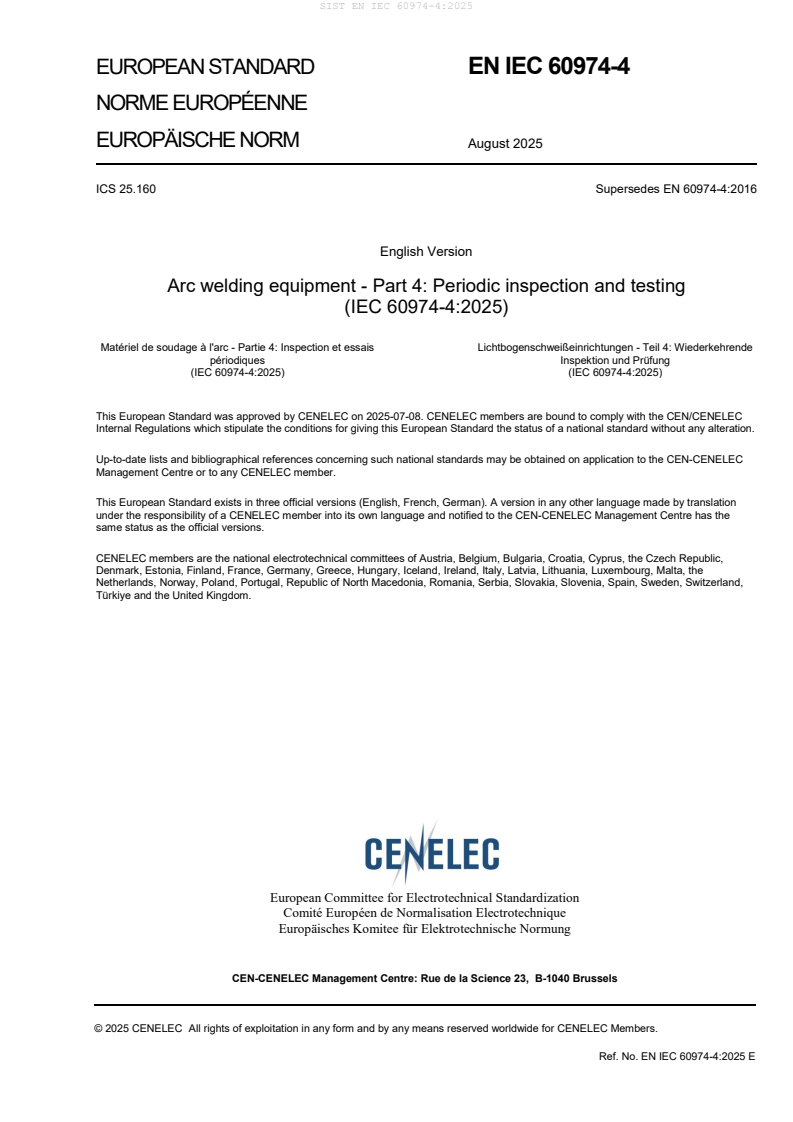 EN IEC 60974-4:2025