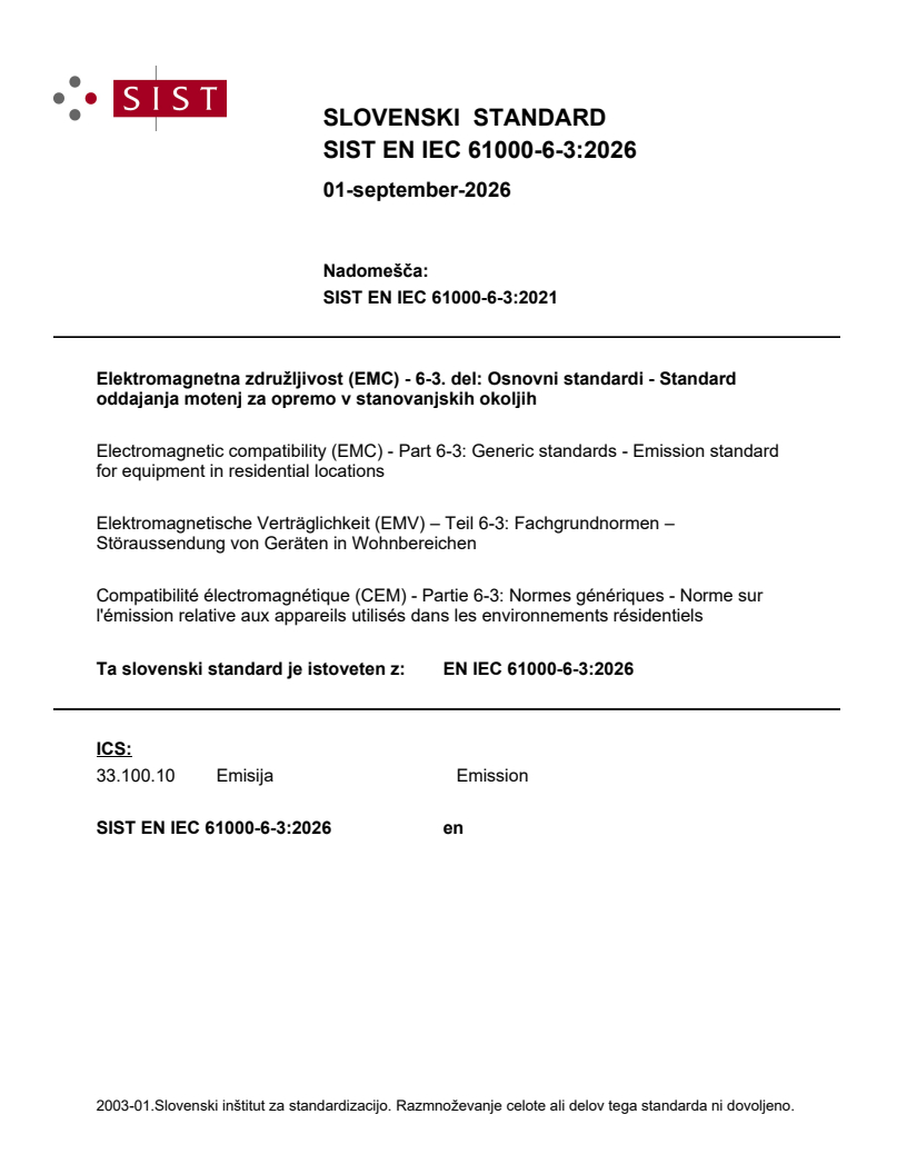 SIST EN IEC 61000-6-3:2026 SIST EN IEC 61000-6-3:2026 - BARVE - Page 1 preview