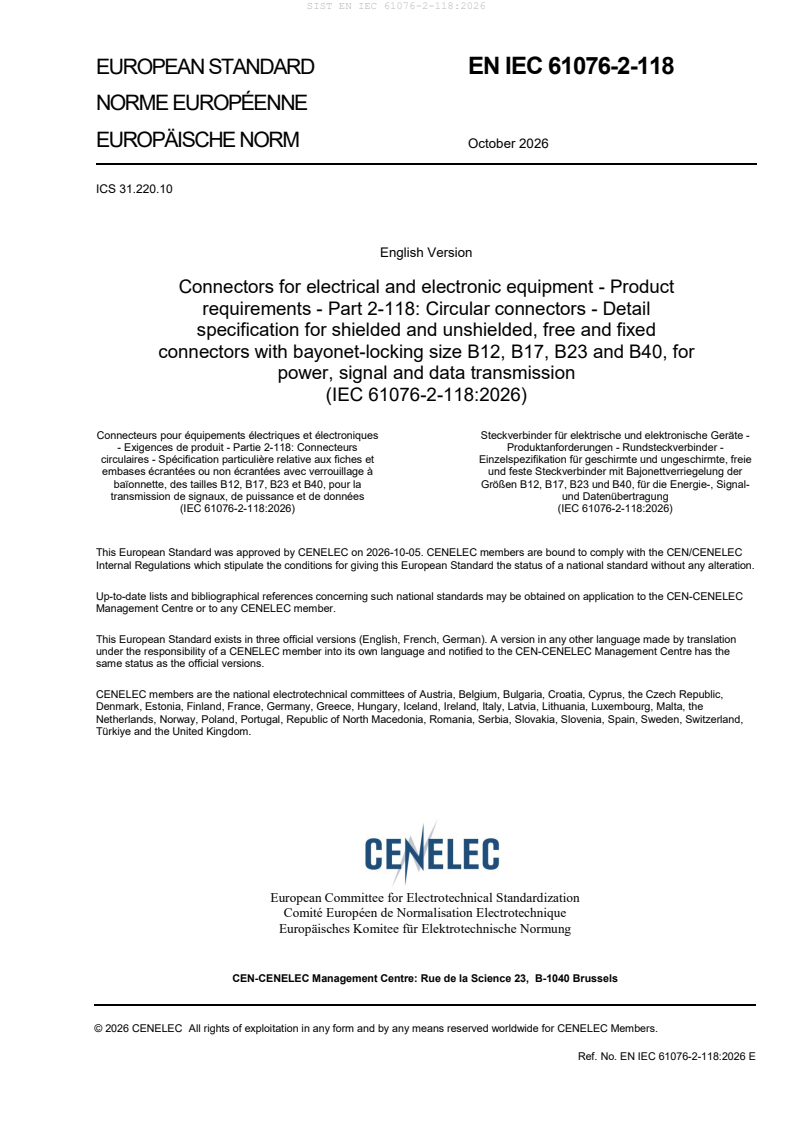 SIST EN IEC 61076-2-118:2026 SIST EN IEC 61076-2-118:2026 - Page 3 preview