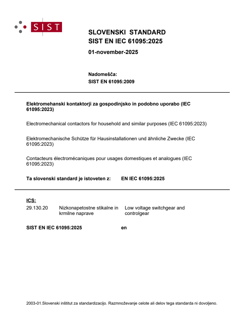SIST EN IEC 61095:2025