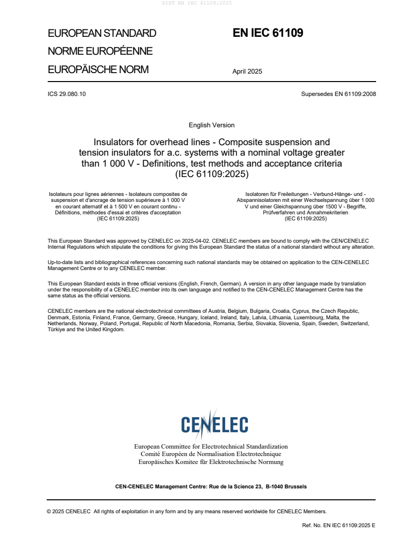 EN IEC 61109:2025 - BARVE
