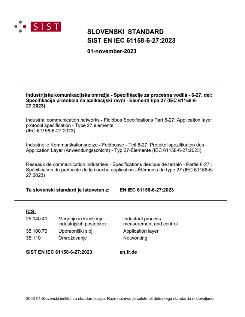 EN IEC 61158-6-27:2023 EN IEC 61158-6-27:2023 - Page 1 preview