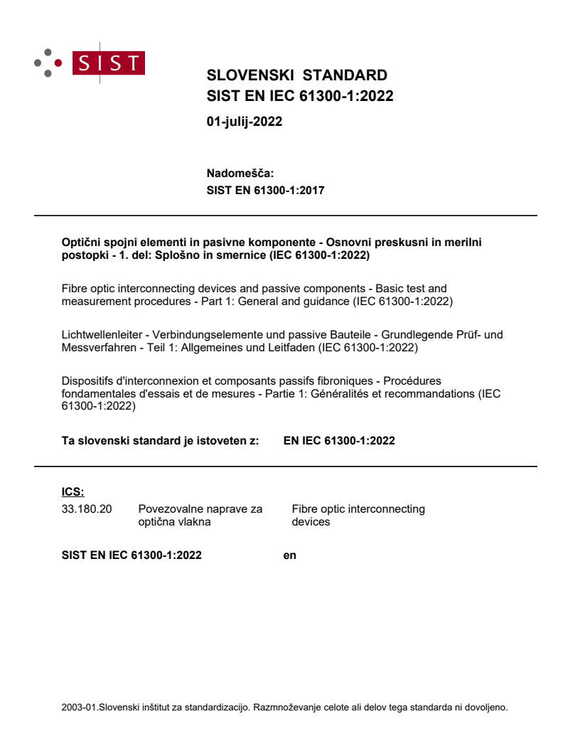 EN IEC 61300-1:2022 EN IEC 61300-1:2022 - Page 1 preview