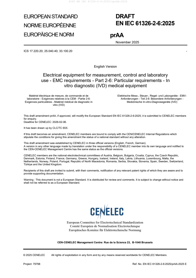 SIST EN IEC 61326-2-6:2025/oprAA:2026 SIST EN IEC 61326-2-6:2025/oprAA:2026