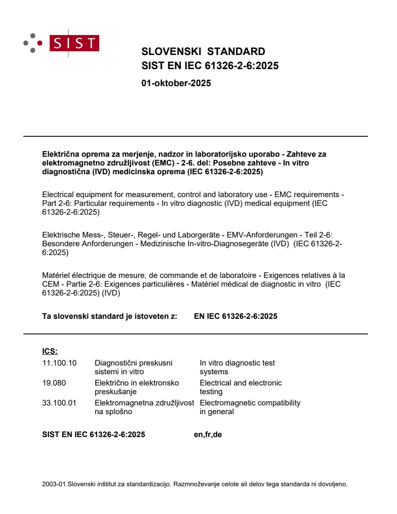 EN IEC 61326-2-6:2025 - BARVE