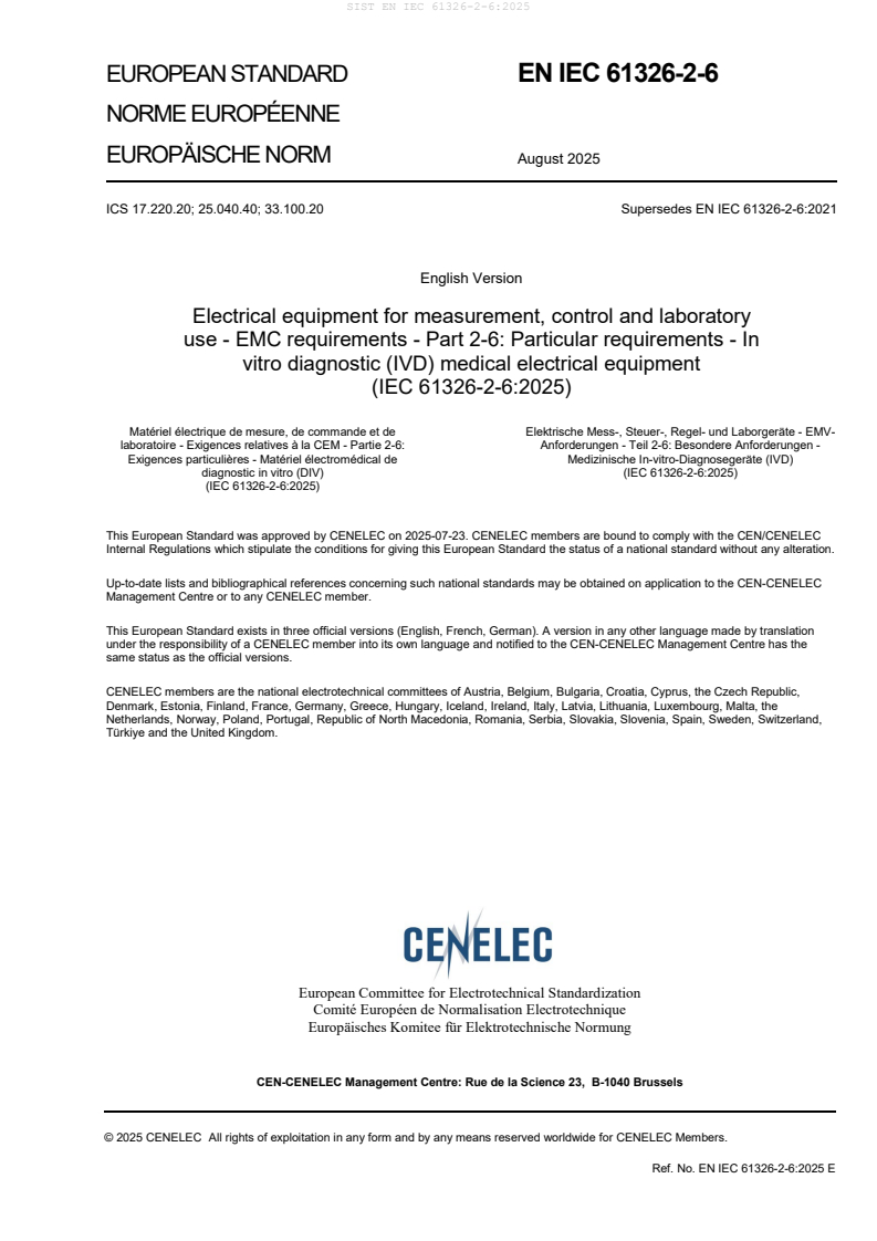EN IEC 61326-2-6:2025 - BARVE