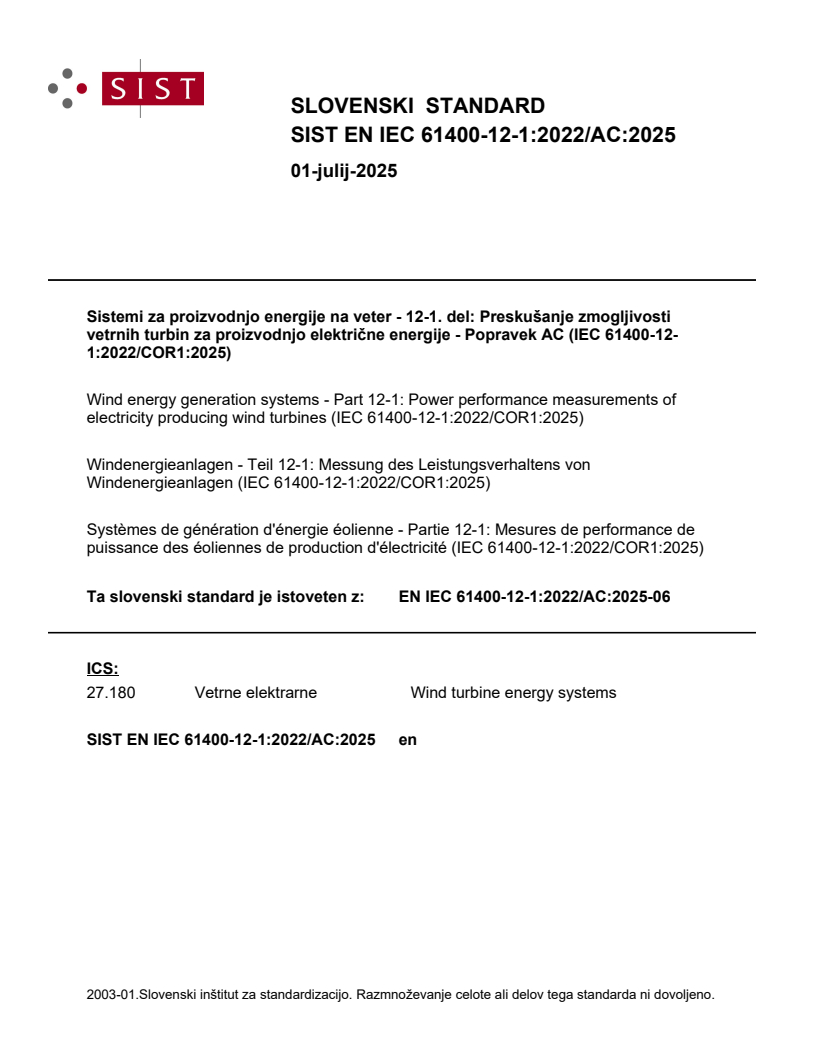 EN IEC 61400-12-1:2022/AC:2025