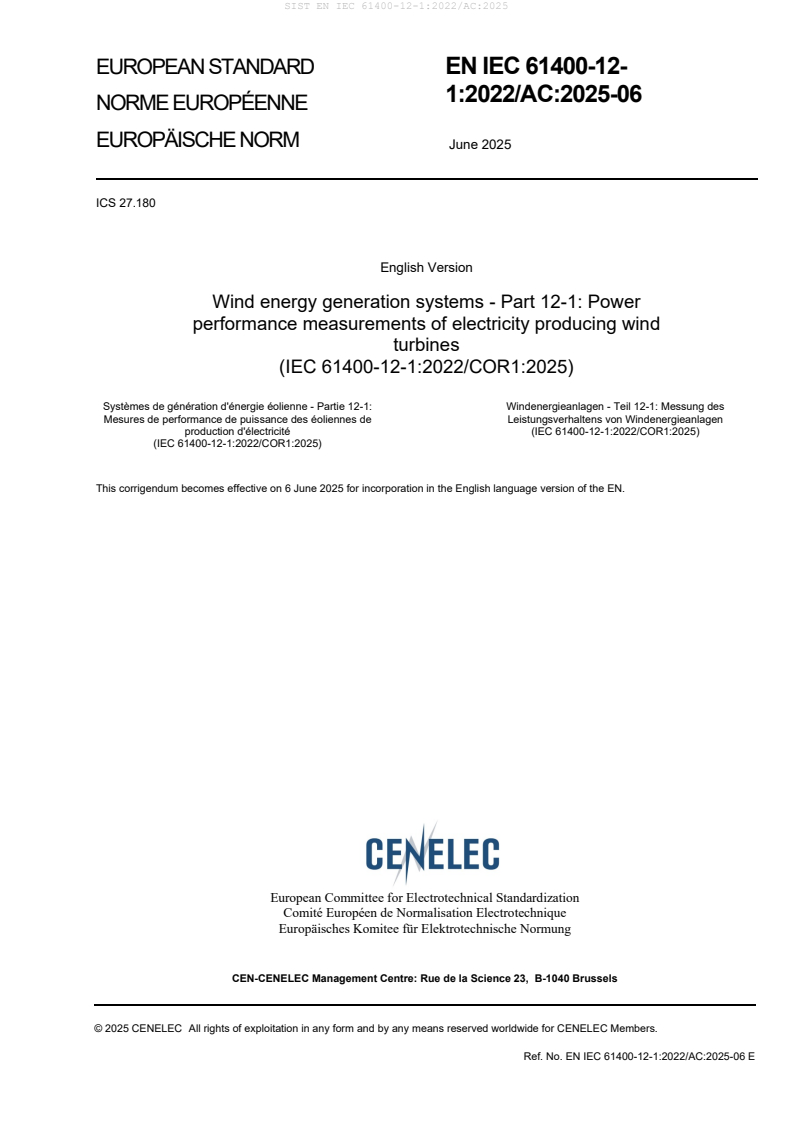EN IEC 61400-12-1:2022/AC:2025