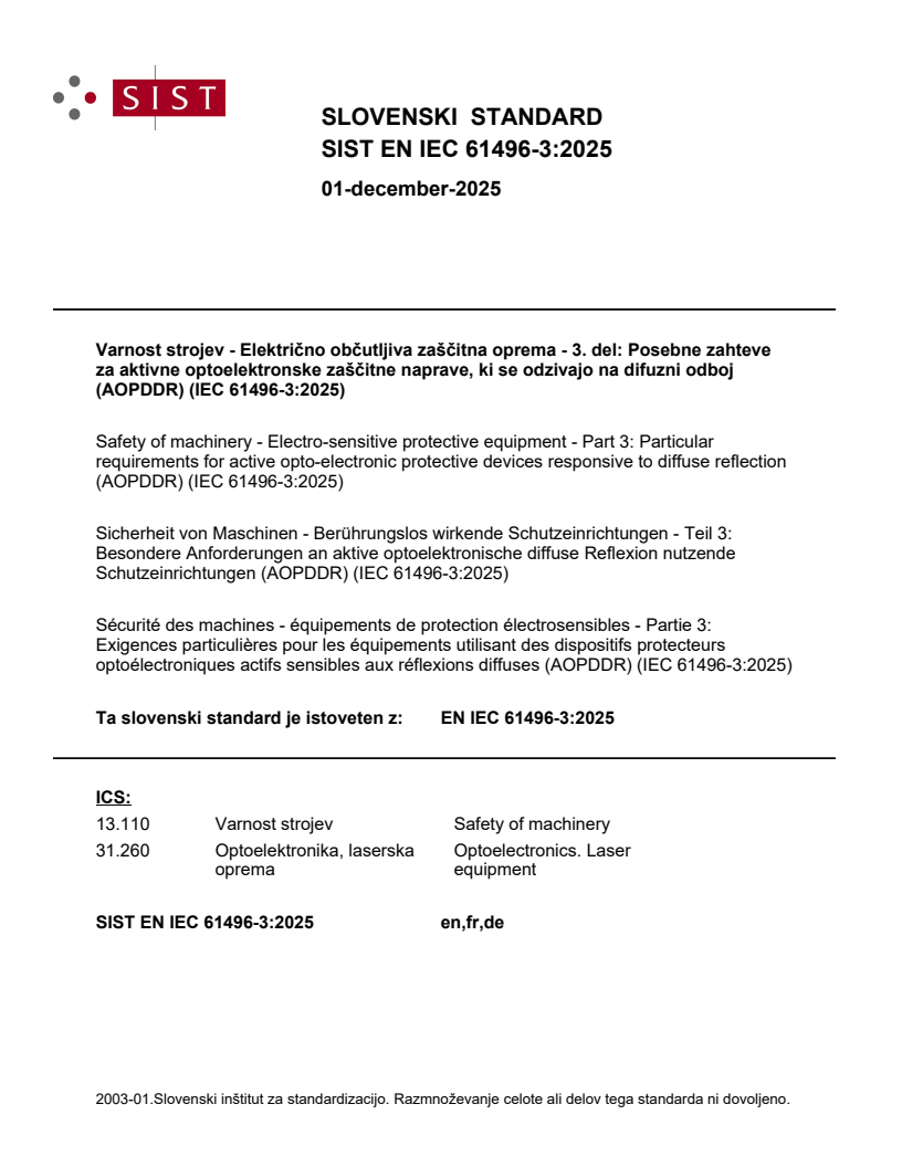 SIST EN IEC 61496-3:2025 SIST EN IEC 61496-3:2025 - BARVE