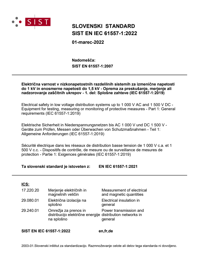 EN IEC 61557-1:2021 EN IEC 61557-1:2022 - Page 1 preview