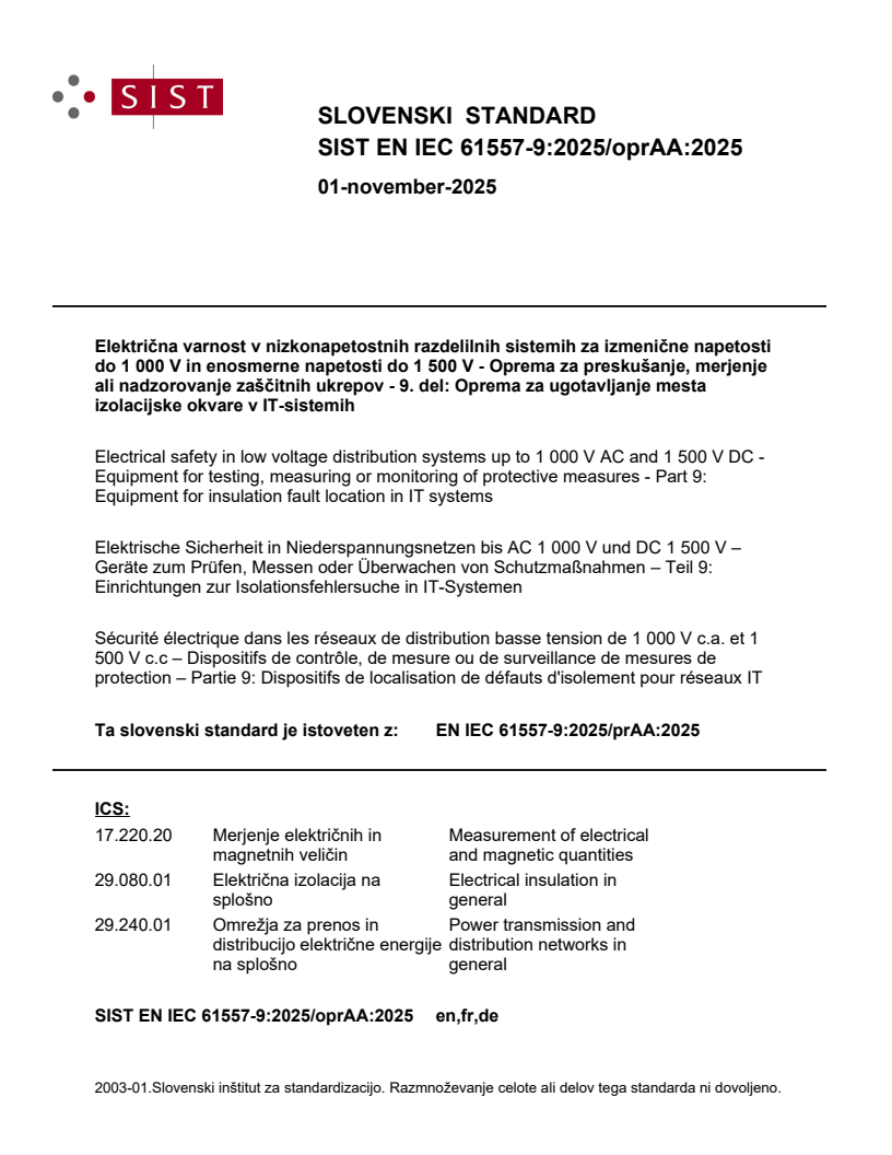 EN IEC 61557-9:2025/oprAA:2025