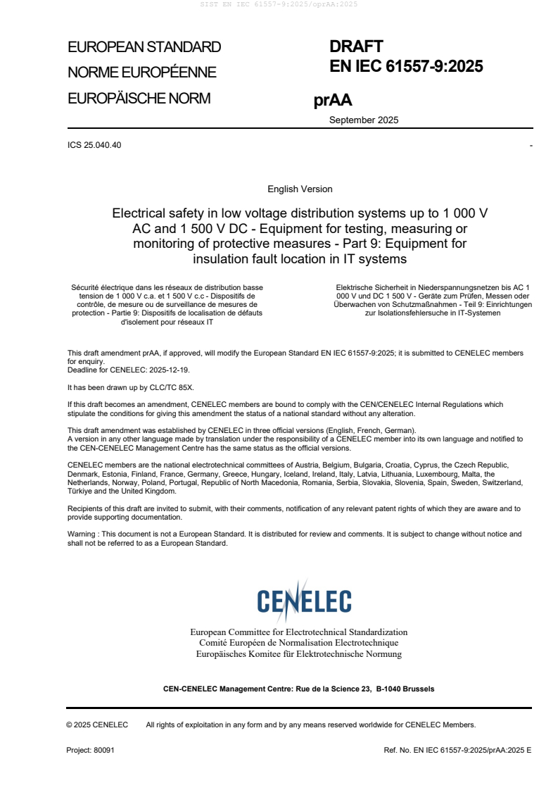 EN IEC 61557-9:2025/oprAA:2025