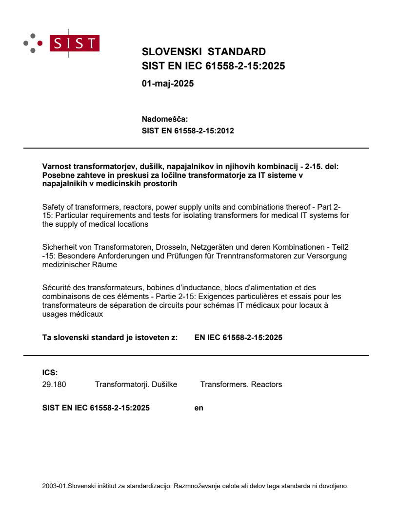 EN IEC 61558-2-15:2025 EN IEC 61558-2-15:2025 - Page 1 preview
