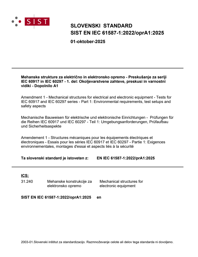 EN IEC 61587-1:2022/oprA1:2025
