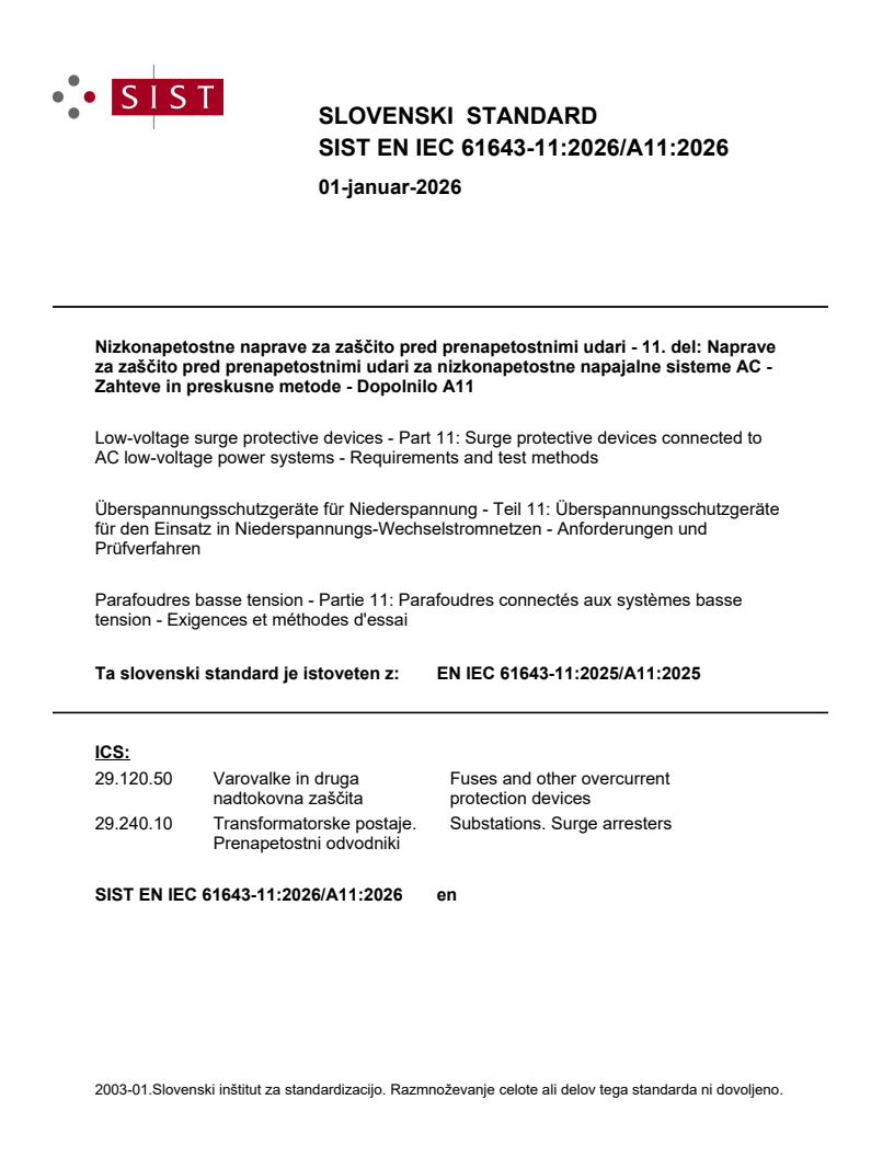SIST EN IEC 61643-11:2026/A11:2026 SIST EN IEC 61643-11:2026/A11:2026
