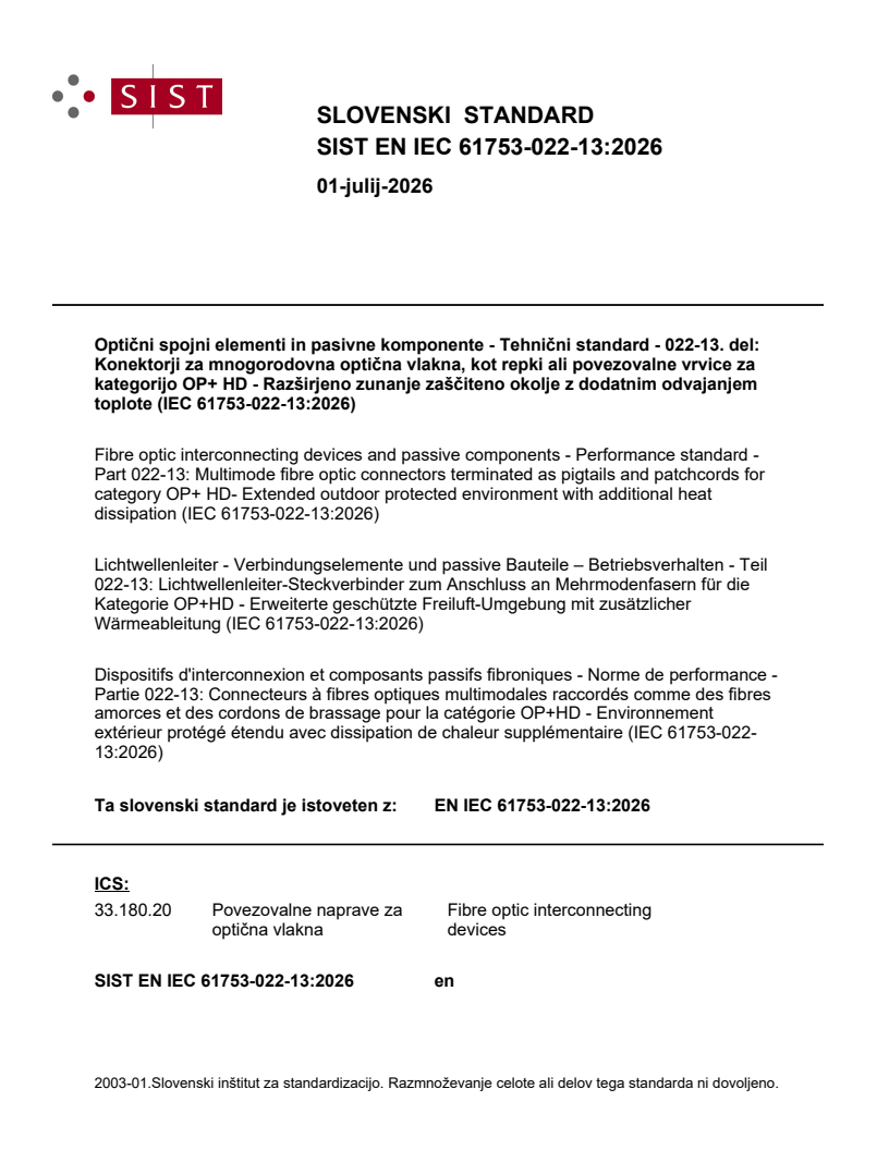 SIST EN IEC 61753-022-13:2026 SIST EN IEC 61753-022-13:2026 - Page 1 preview