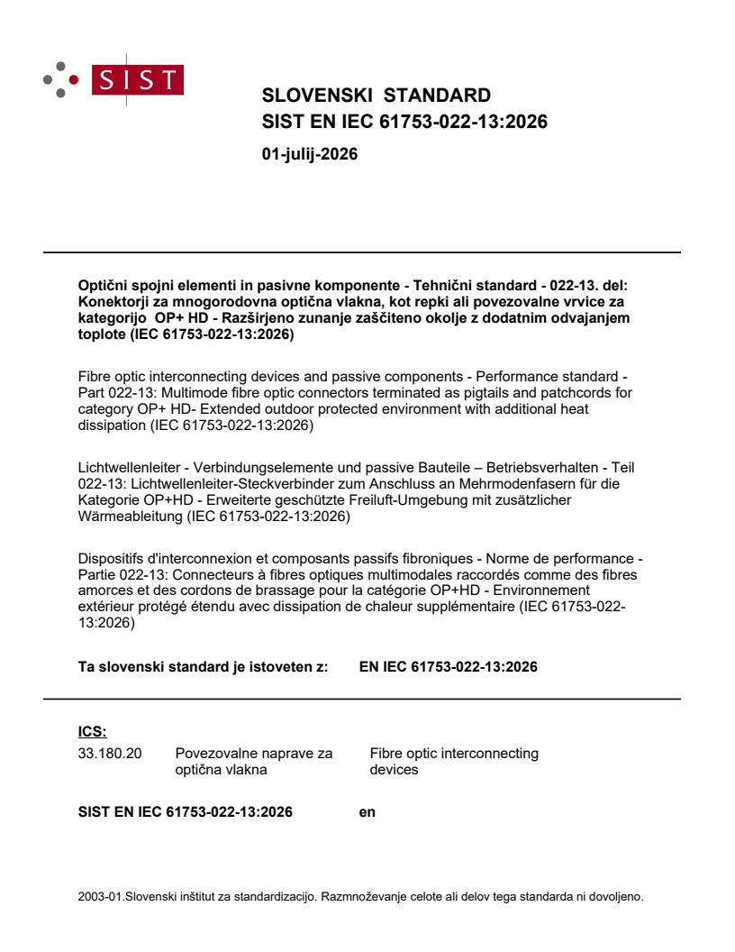 EN IEC 61753-022-13:2026 EN IEC 61753-022-13:2026 - Page 1 preview