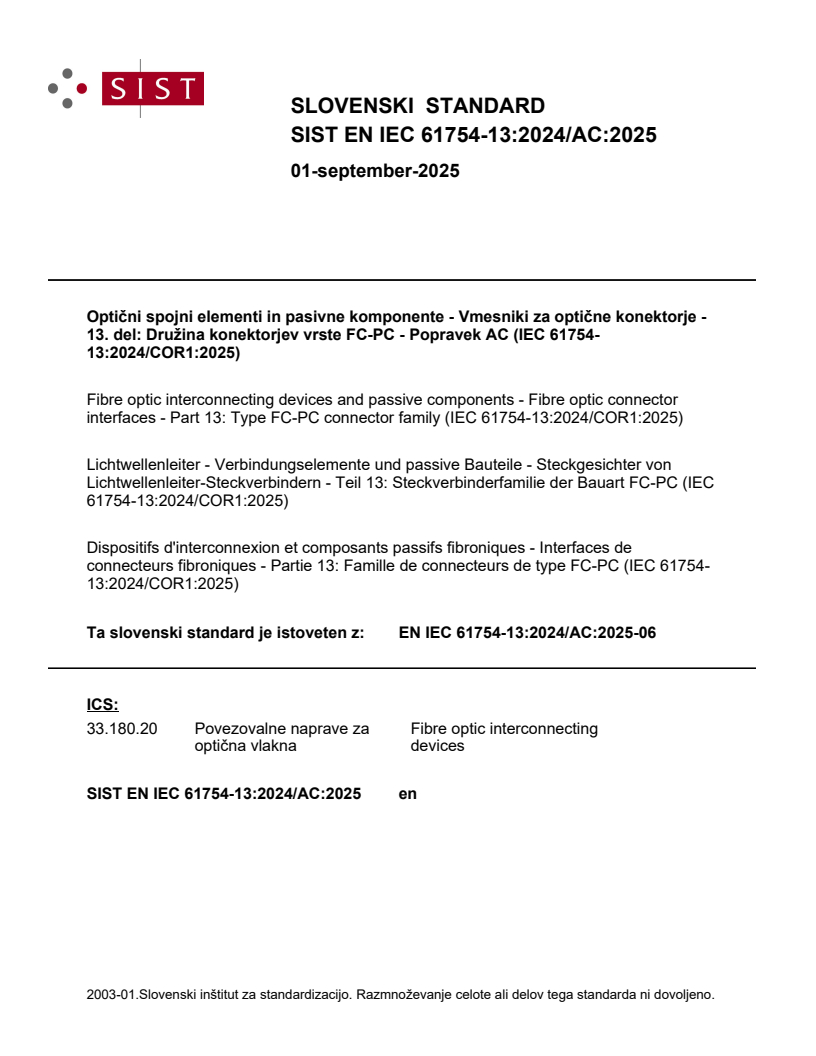 EN IEC 61754-13:2024/AC:2025