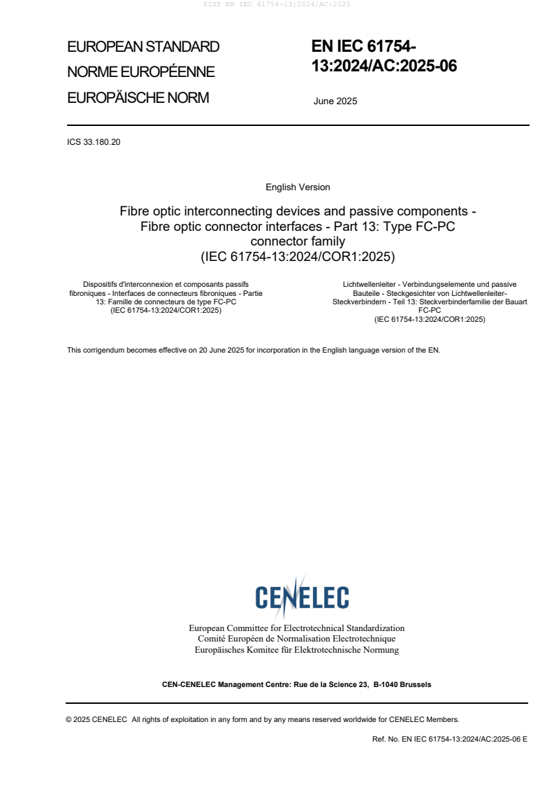 EN IEC 61754-13:2024/AC:2025