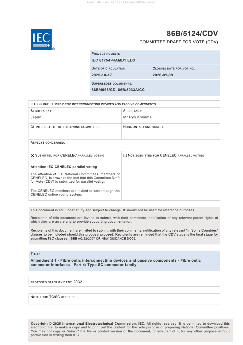 SIST EN IEC 61754-4:2022/oprA1:2025