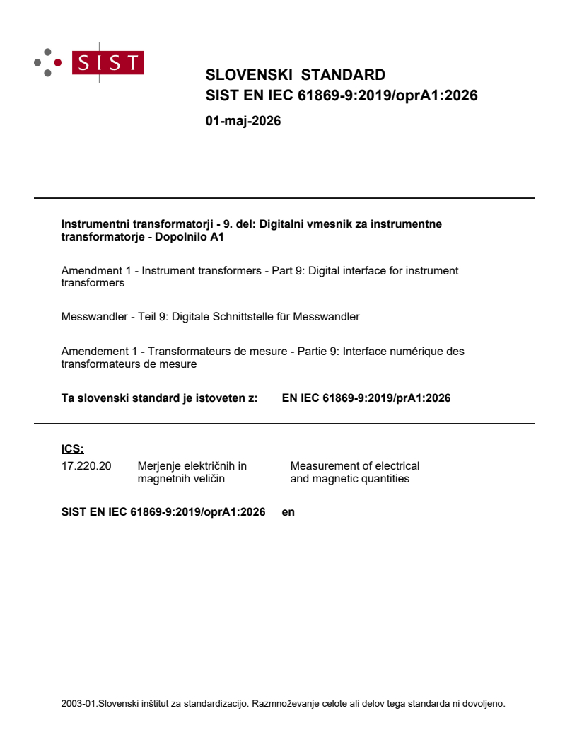 EN IEC 61869-9:2019/prA1:2026 EN IEC 61869-9:2019/oprA1:2026 - BARVE - Page 1 preview