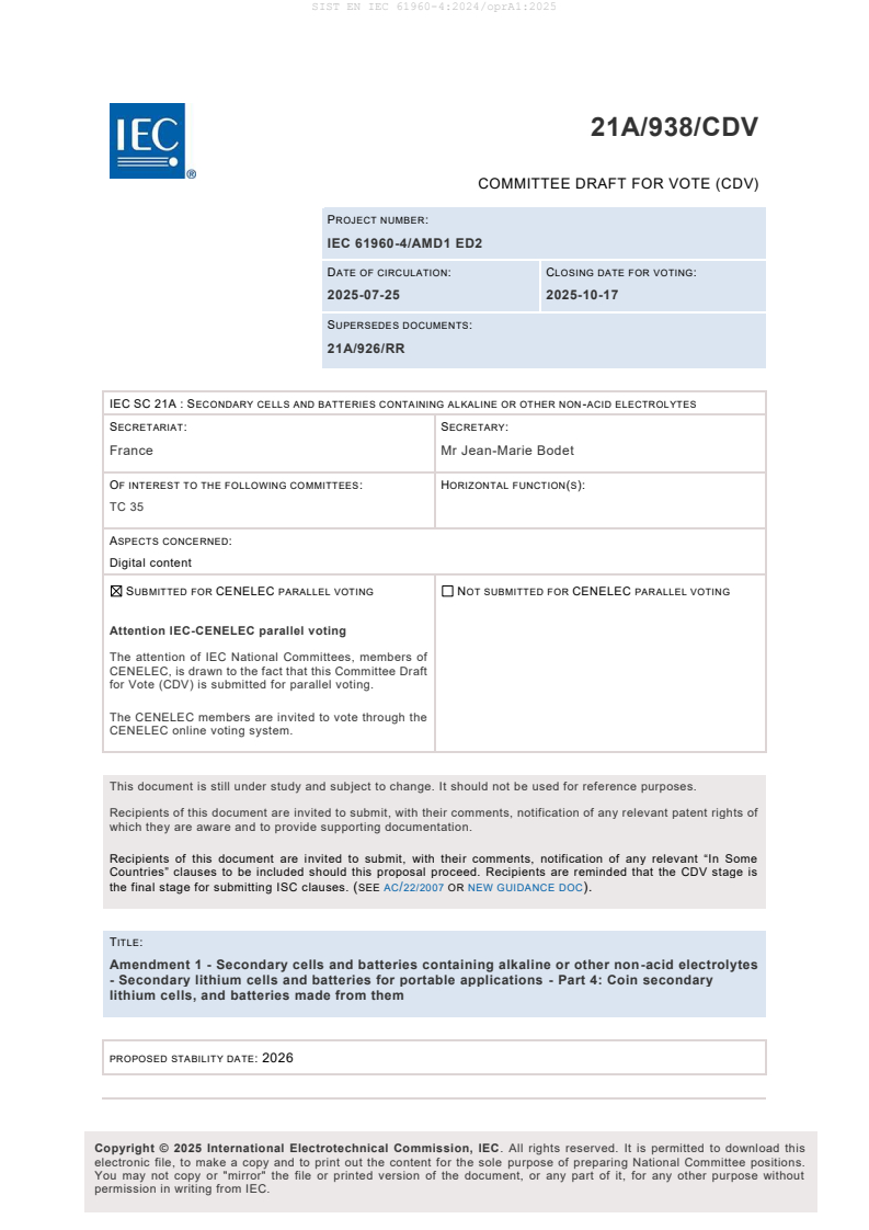 EN IEC 61960-4:2024/oprA1:2025