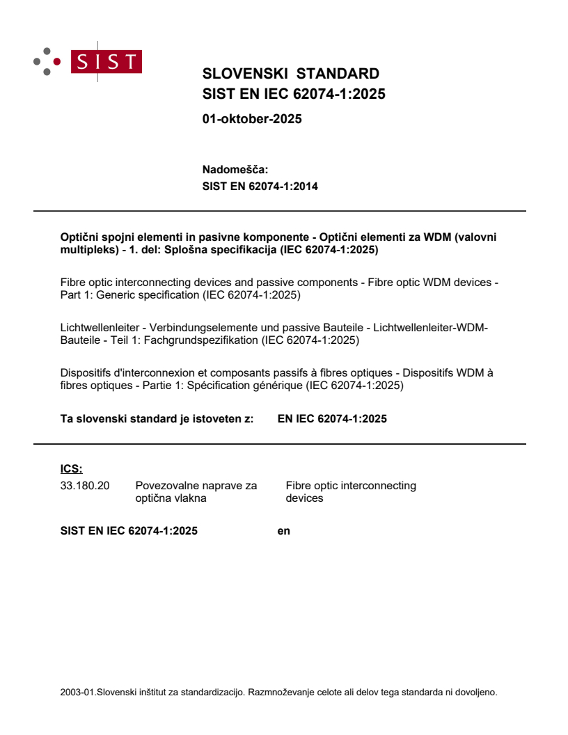 EN IEC 62074-1:2025 - BARVE